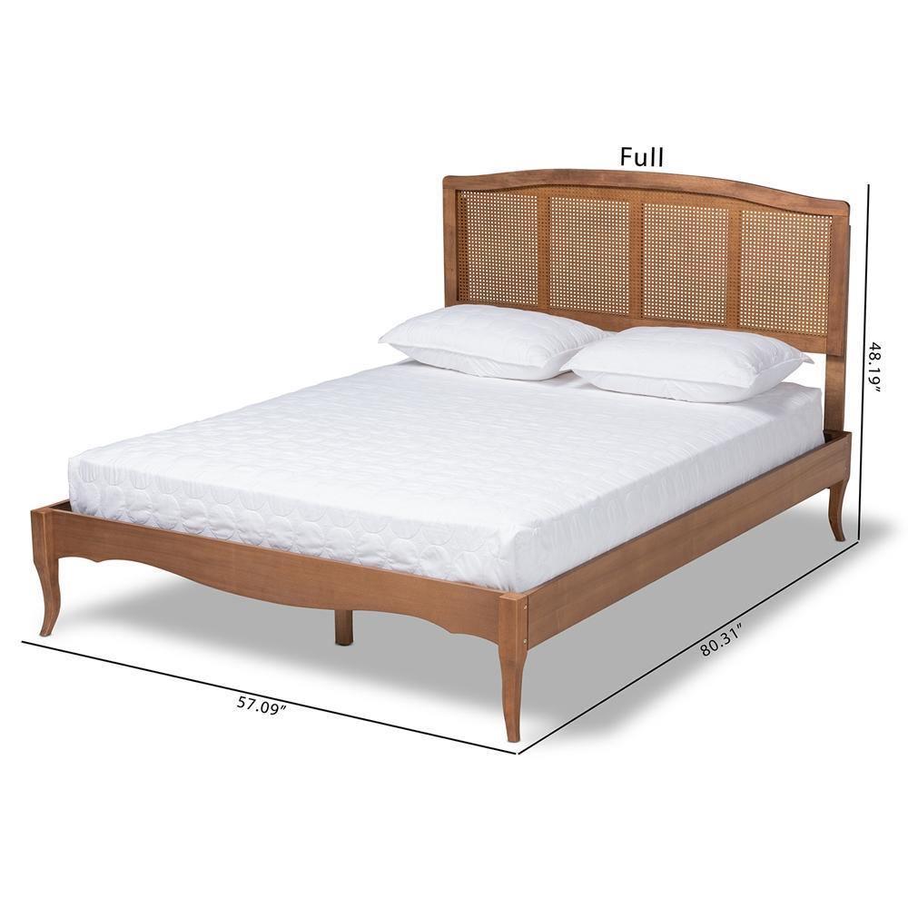 Marieke Vintage French Inspired Ash Wanut Finished Wood and Synthetic Rattan Queen Size Platform Bed FredCo