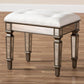 Marielle Hollywood Regency Glamour Style Off White Fabric Upholstered Mirrored Ottoman Vanity Bench FredCo