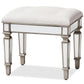 Marielle Hollywood Regency Glamour Style Off White Fabric Upholstered Mirrored Ottoman Vanity Bench FredCo