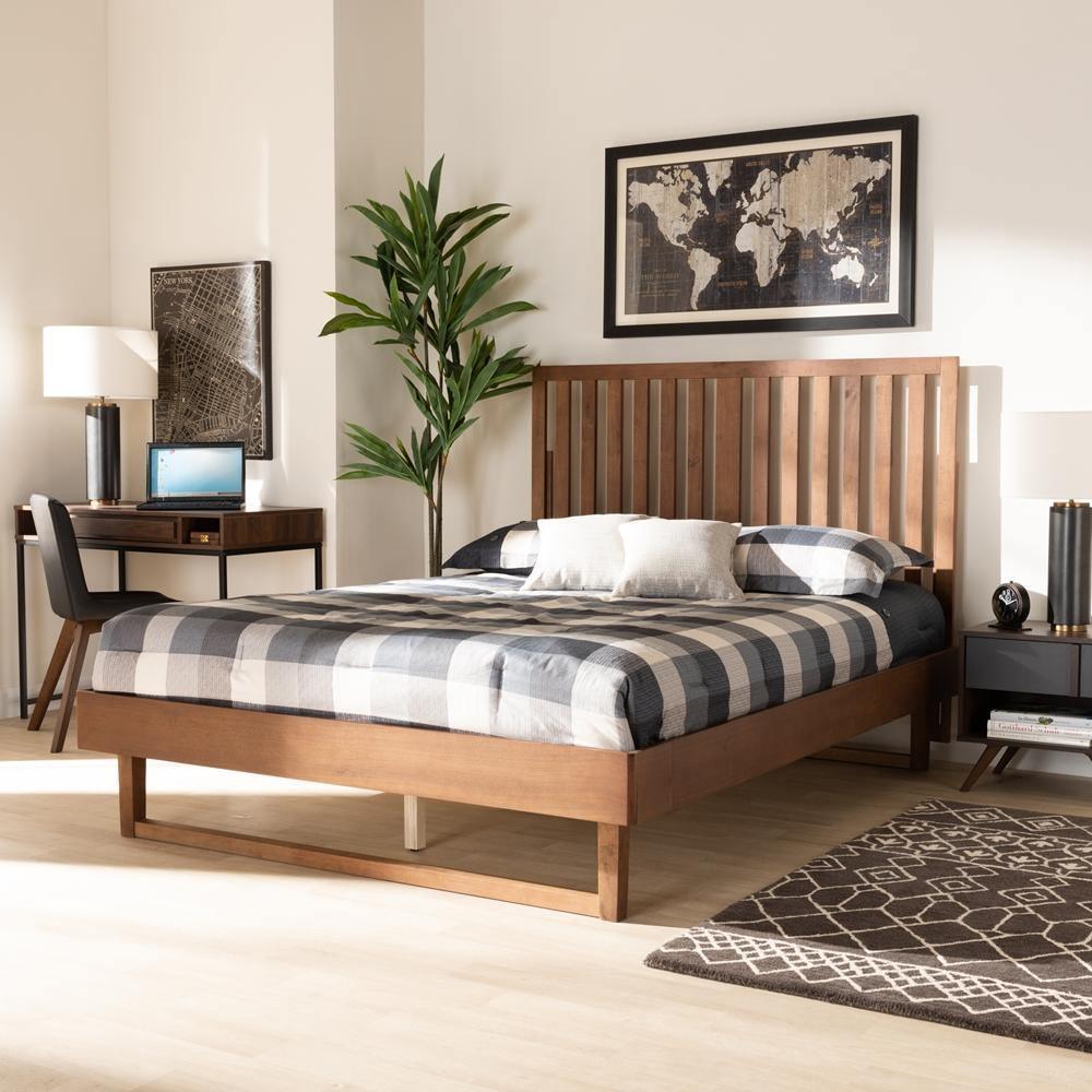 Marin Modern and Contemporary Walnut Brown Finished Wood Queen Size Platform Bed FredCo