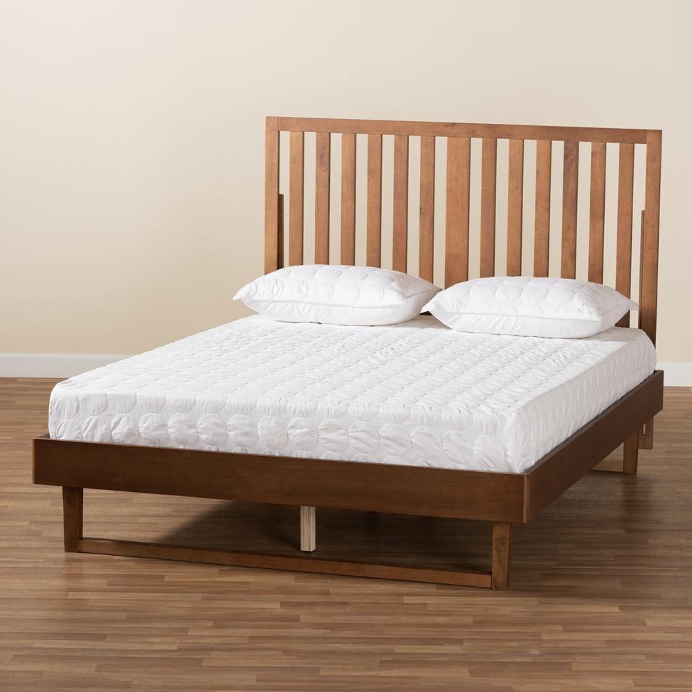 Marin Modern and Contemporary Walnut Brown Finished Wood Queen Size Platform Bed FredCo