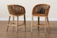 Mario Modern Bohemian Natural Brown Finished Teak Wood and Rattan 2-Piece Counter Stool Set FredCo