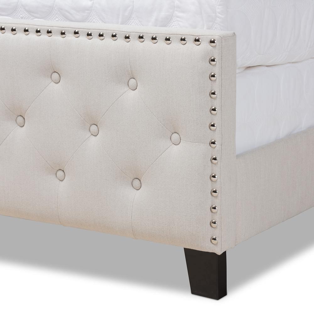 Marion Modern Transitional Beige Fabric Upholstered Button Tufted Full Size Panel Bed FredCo