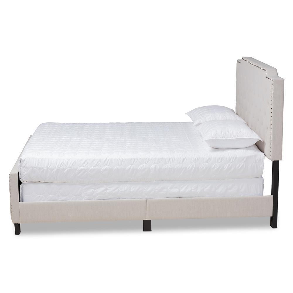 Marion Modern Transitional Beige Fabric Upholstered Button Tufted Full Size Panel Bed FredCo