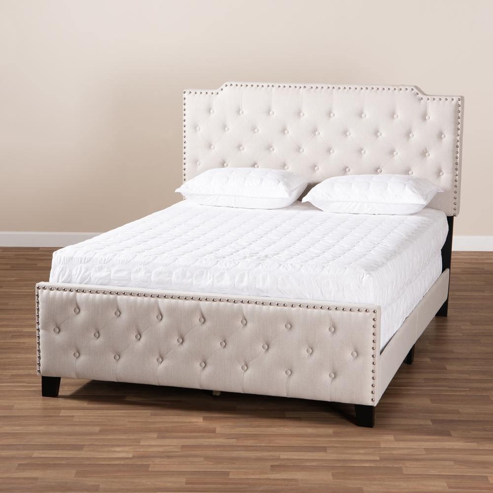 Marion Modern Transitional Beige Fabric Upholstered Button Tufted Full Size Panel Bed FredCo