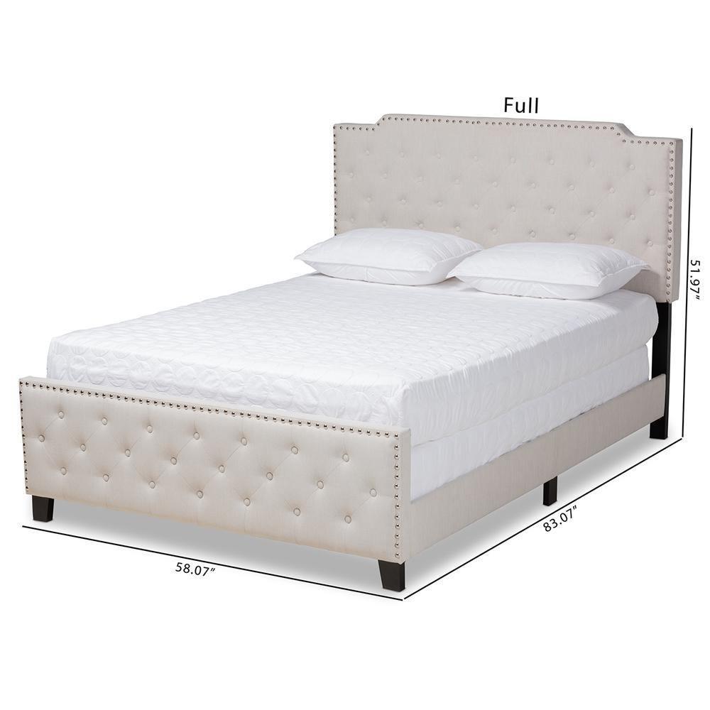 Marion Modern Transitional Beige Fabric Upholstered Button Tufted Full Size Panel Bed FredCo