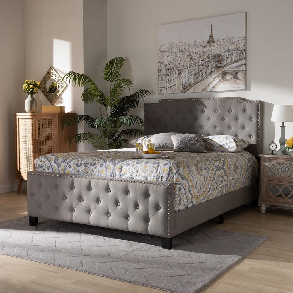 Marion Modern Transitional Grey Fabric Upholstered Button Tufted Full Size Panel Bed FredCo