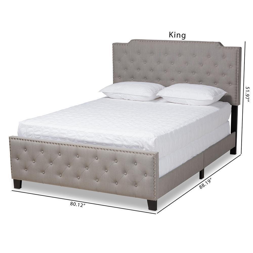 Marion Modern Transitional Grey Fabric Upholstered Button Tufted Full Size Panel Bed FredCo