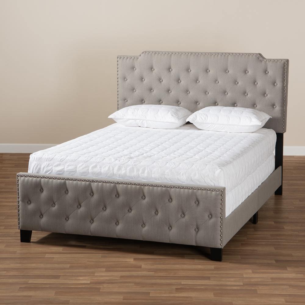 Marion Modern Transitional Grey Fabric Upholstered Button Tufted Full Size Panel Bed FredCo