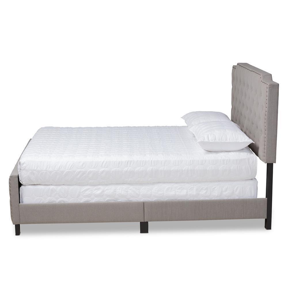 Marion Modern Transitional Grey Fabric Upholstered Button Tufted King Size Panel Bed FredCo