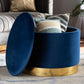 Marisa Glam and Luxe Navy Blue Velvet Fabric Upholstered Gold Finished Storage Ottoman FredCo