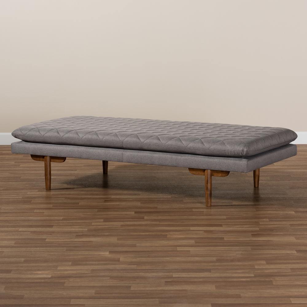 Marit Mid-Century Modern Grey Fabric Upholstered Walnut Finished Wood Daybed FredCo