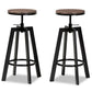 Maritta Vintage Industrial Rustic Walnut Finished Wood and Black Metal 2-Piece Adjustable Swivel Bar Stool Set FredCo