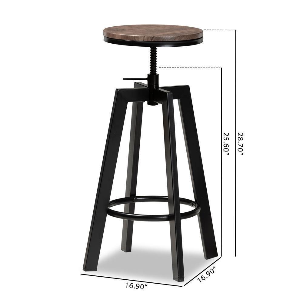 Maritta Vintage Industrial Rustic Walnut Finished Wood and Black Metal 2-Piece Adjustable Swivel Bar Stool Set FredCo