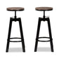 Maritta Vintage Industrial Rustic Walnut Finished Wood and Black Metal 2-Piece Adjustable Swivel Bar Stool Set FredCo