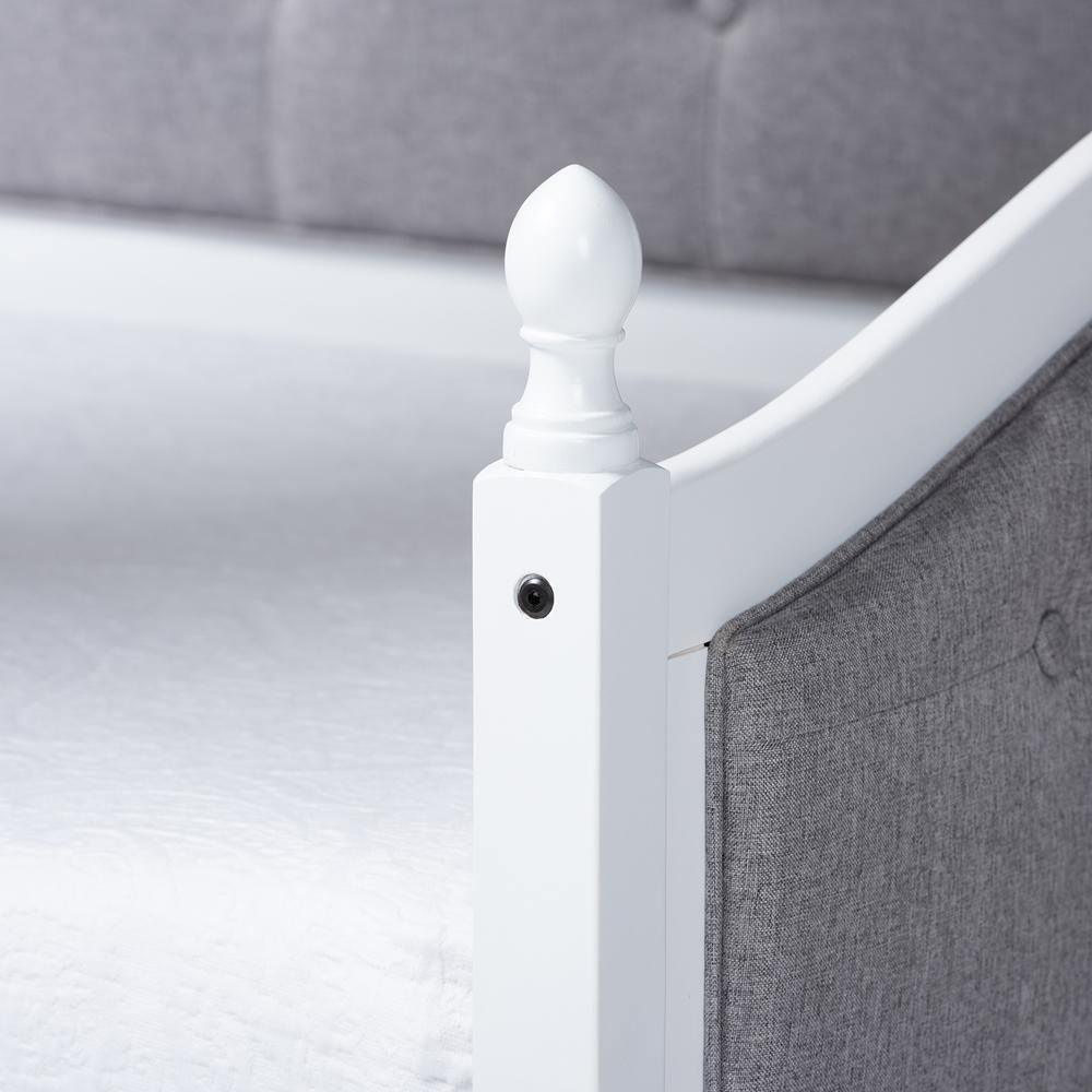 Marlie Classic and Traditional Grey Fabric Upholstered White Finished Wood Twin Size Daybed with Trundle FredCo