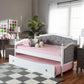Marlie Classic and Traditional Grey Fabric Upholstered White Finished Wood Twin Size Daybed with Trundle FredCo