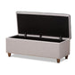 Marlisa Mid-Century Modern Walnut Finished Wood and Greyish Beige Fabric Upholstered Button Tufted Storage Ottoman Bench FredCo
