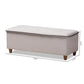 Marlisa Mid-Century Modern Walnut Finished Wood and Greyish Beige Fabric Upholstered Button Tufted Storage Ottoman Bench FredCo