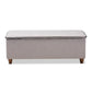 Marlisa Mid-Century Modern Walnut Finished Wood and Greyish Beige Fabric Upholstered Button Tufted Storage Ottoman Bench FredCo