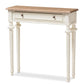 Marquetterie French Provincial Style Weathered Oak and White Wash Distressed Finish Wood Two-Tone Console Table FredCo