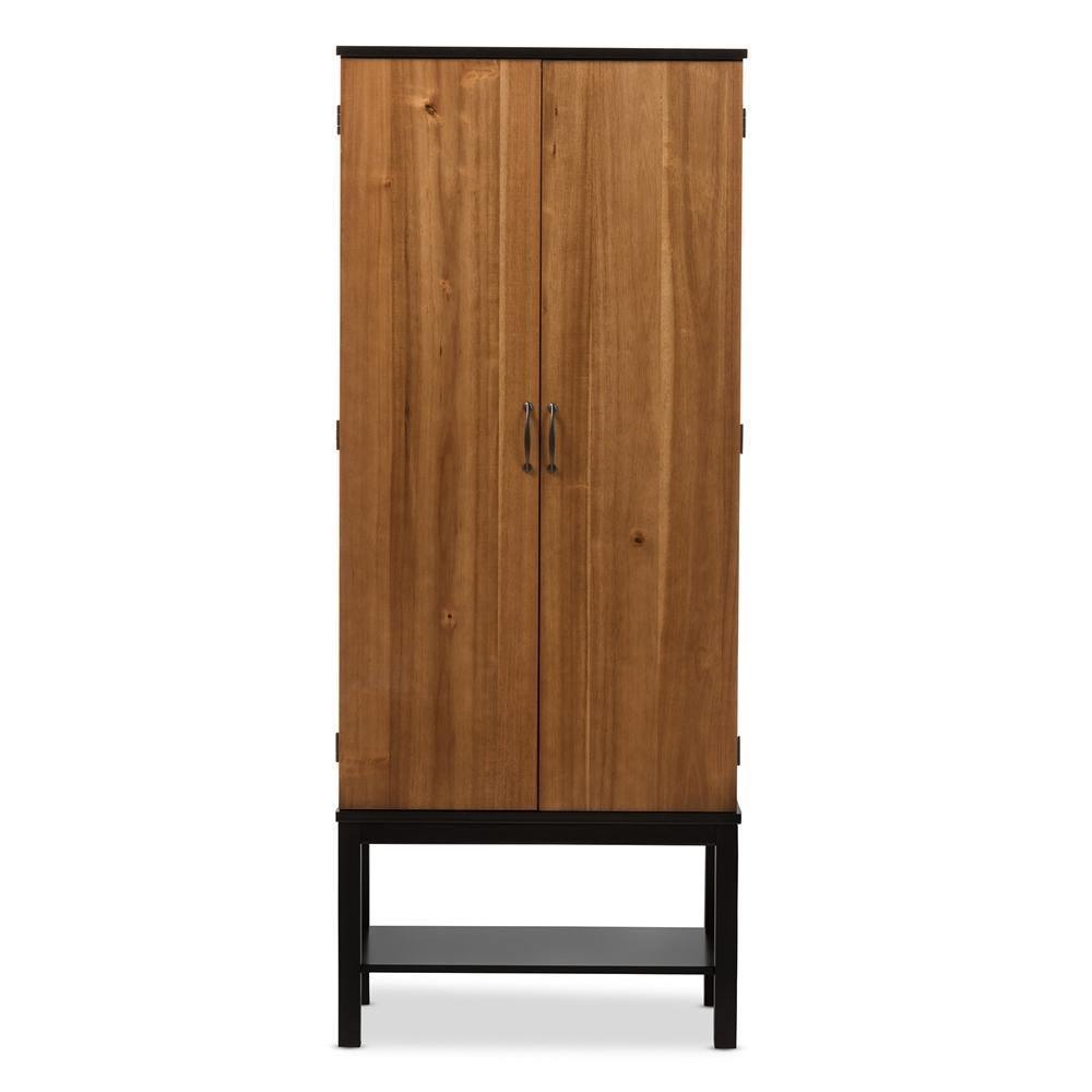 Marya Mid-Century Modern Dark Brown And Walnut Two-Tone Solid Rubberwood MDF Veneered Wine Cabinet FredCo