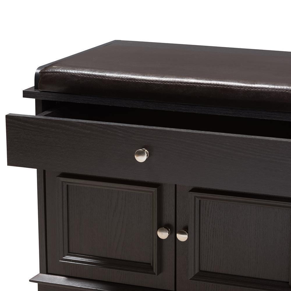 Mason Modern and Contemporary Dark Brown Wood 2-Drawer Shoe Storage Bench FredCo