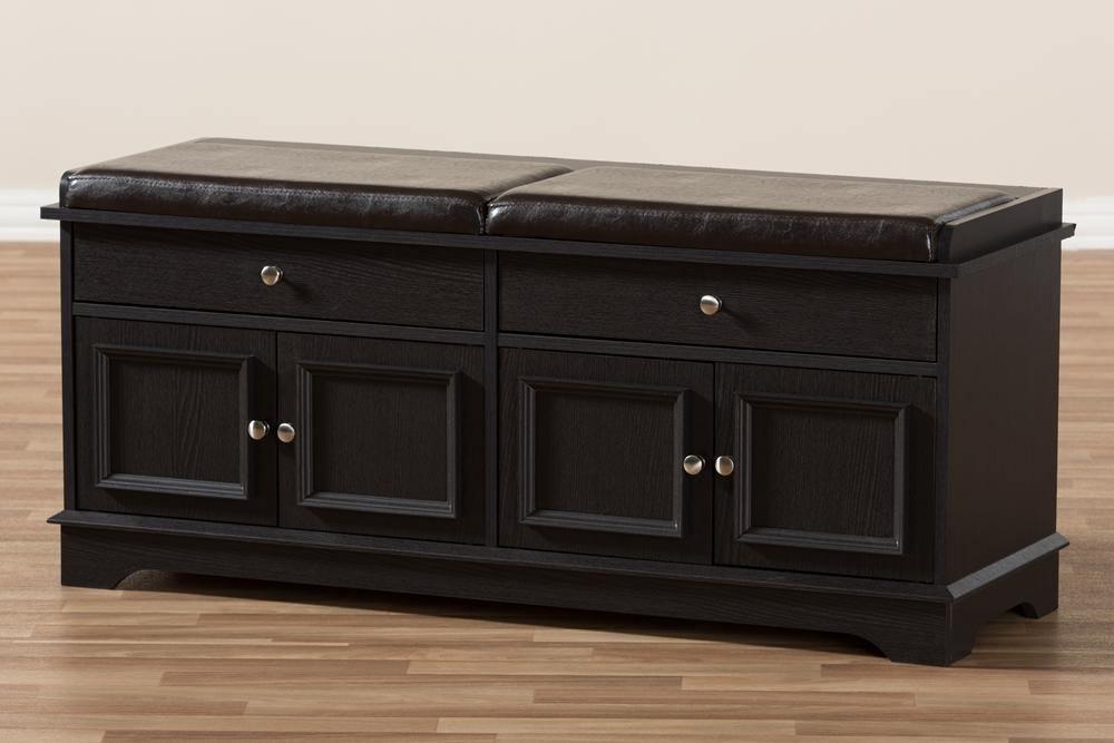 Mason Modern and Contemporary Dark Brown Wood 2-Drawer Shoe Storage Bench FredCo