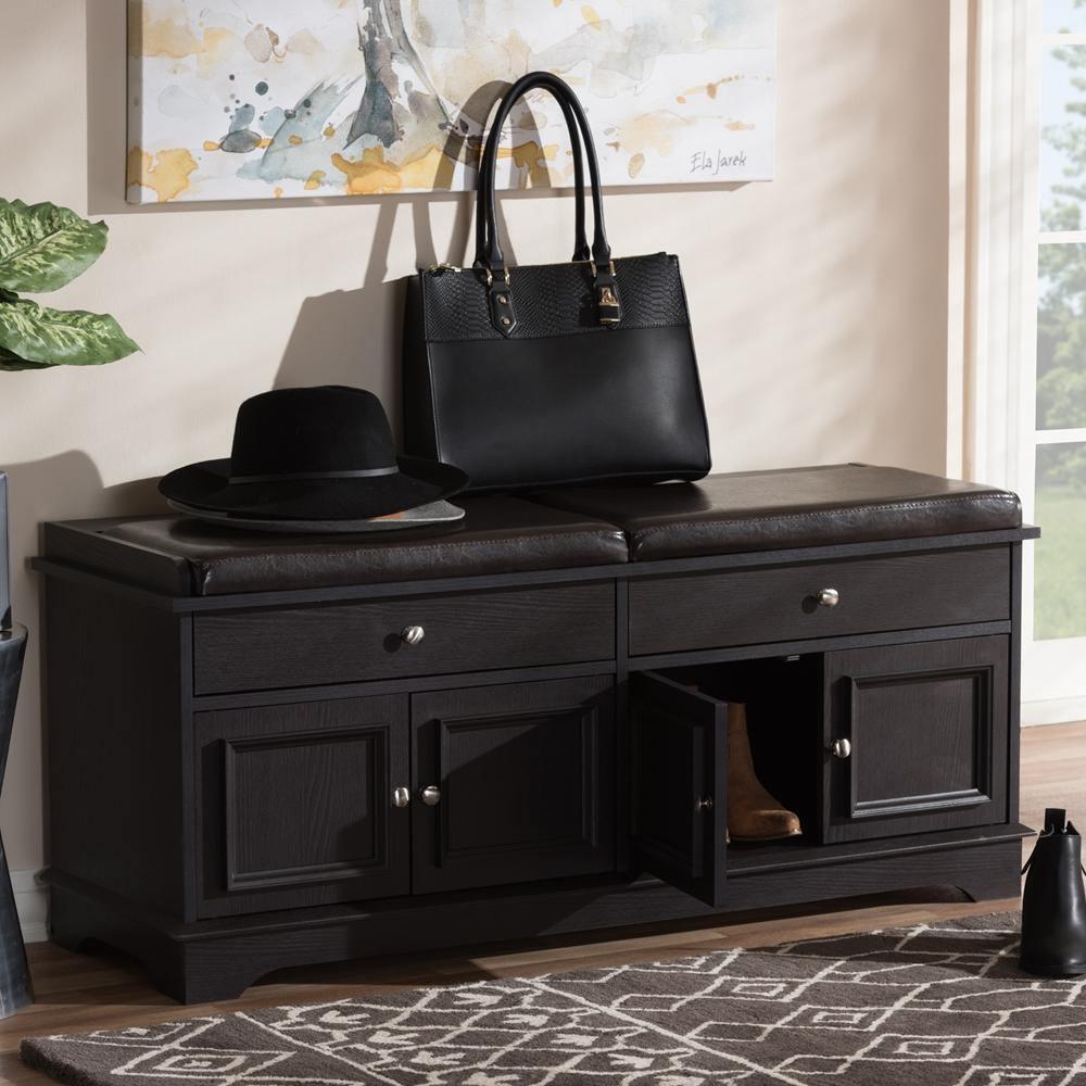Mason Modern and Contemporary Dark Brown Wood 2-Drawer Shoe Storage Bench FredCo