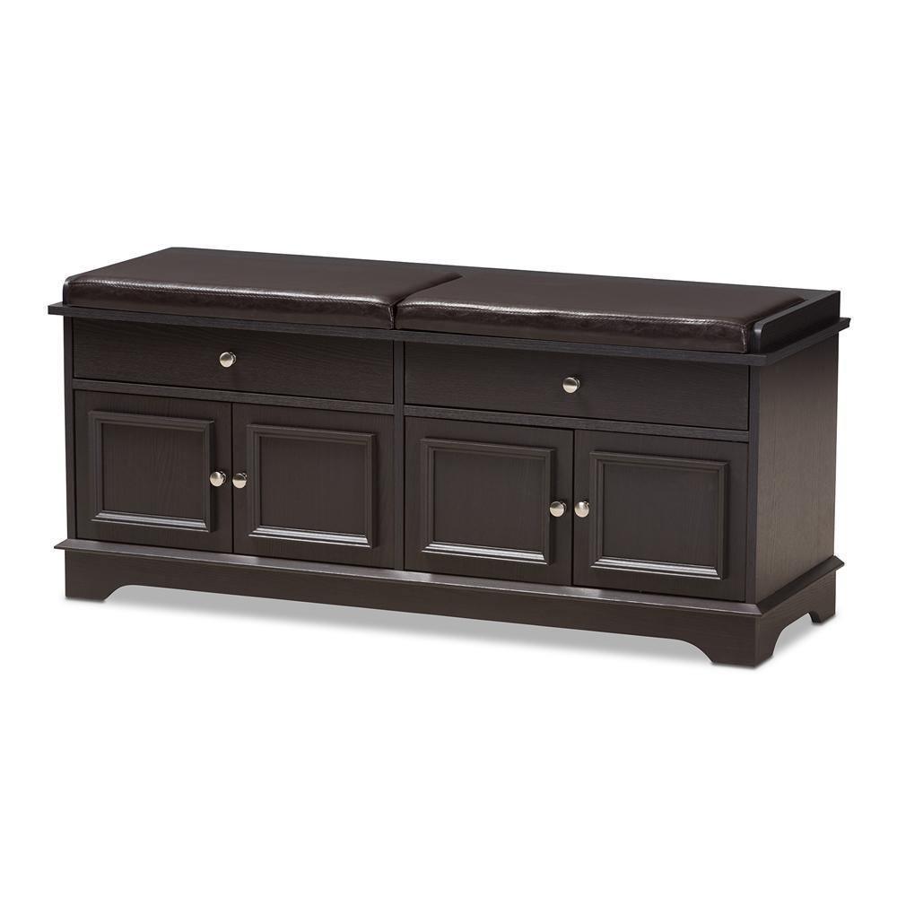 Mason Modern and Contemporary Dark Brown Wood 2-Drawer Shoe Storage Bench FredCo