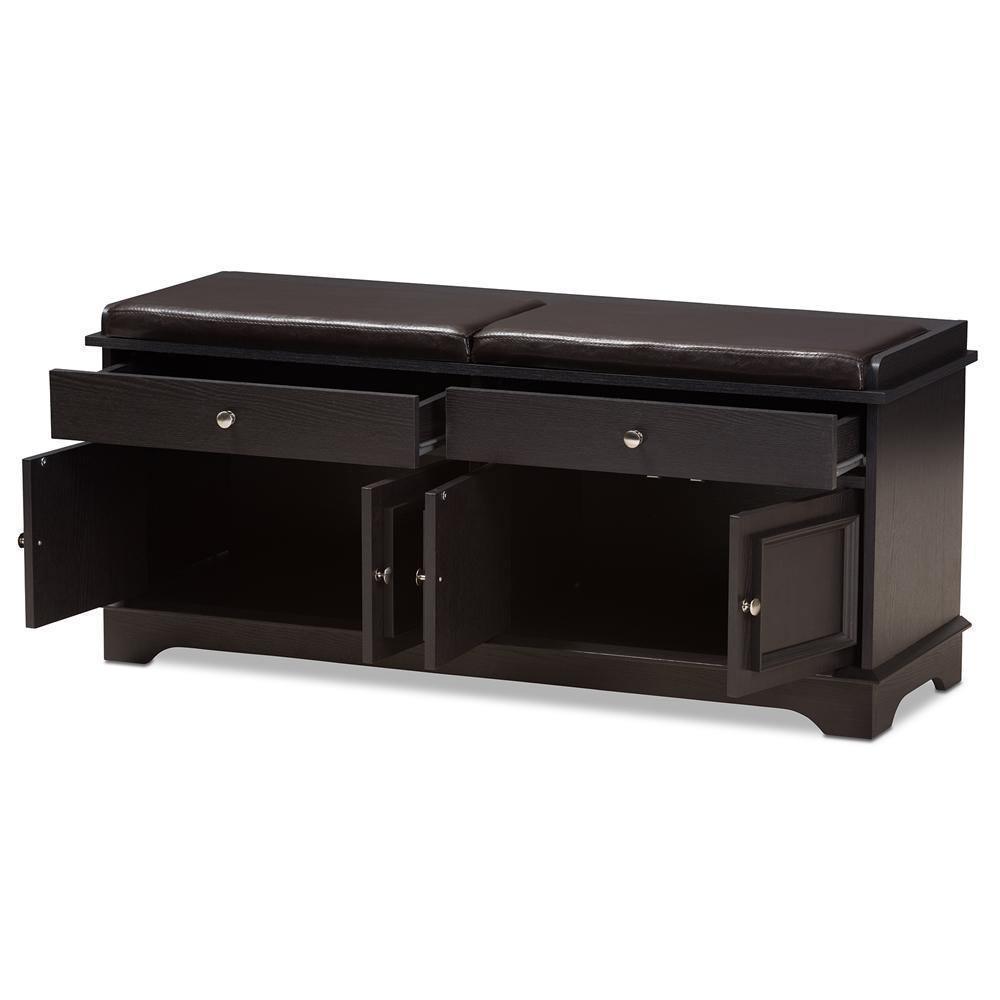Mason Modern and Contemporary Dark Brown Wood 2-Drawer Shoe Storage Bench FredCo