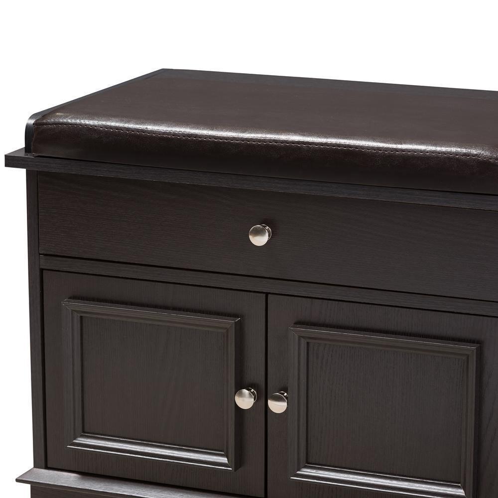 Mason Modern and Contemporary Dark Brown Wood 2-Drawer Shoe Storage Bench FredCo