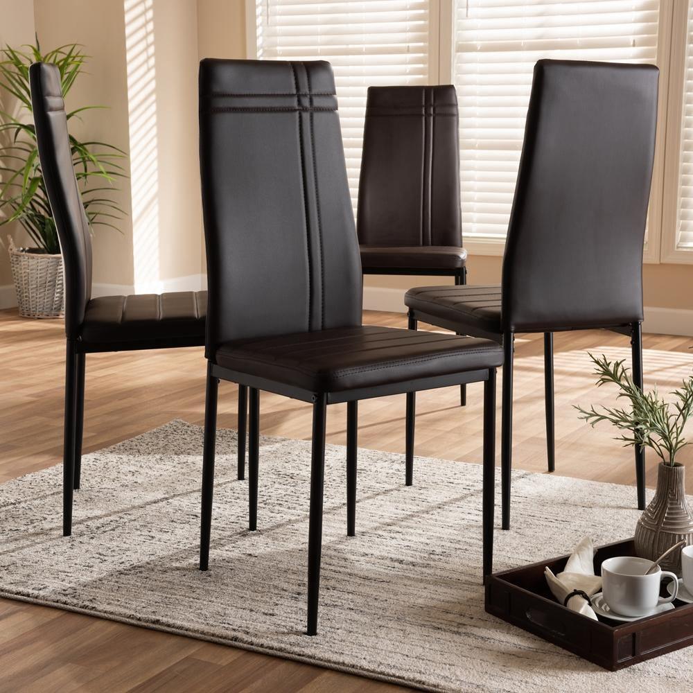 Matiese Modern and Contemporary Brown Faux Leather Upholstered Dining Chair (Set of 4) FredCo