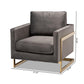 Matteo Glam and Luxe Grey Velvet Fabric Upholstered Gold Finished Armchair FredCo