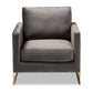 Matteo Glam and Luxe Grey Velvet Fabric Upholstered Gold Finished Armchair FredCo