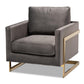 Matteo Glam and Luxe Grey Velvet Fabric Upholstered Gold Finished Armchair FredCo