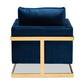 Matteo Glam and Luxe Navy Blue Velvet Fabric Upholstered Gold Finished Armchair FredCo