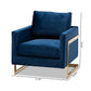 Matteo Glam and Luxe Navy Blue Velvet Fabric Upholstered Gold Finished Armchair FredCo