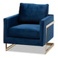 Matteo Glam and Luxe Navy Blue Velvet Fabric Upholstered Gold Finished Armchair FredCo