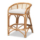 Maverick Modern Bohemian White Fabric Upholstered and Natural Brown Rattan Counter Stool FredCo