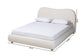 Maya Mid-Century Modern Cream Boucle Fabric and Oak Brown Finished Wood Queen Size Platform Bed FredCo