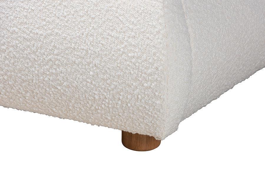Maya Mid-Century Modern Cream Boucle Fabric and Oak Brown Finished Wood Queen Size Platform Bed FredCo
