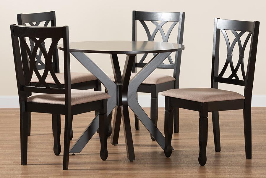 Maya Modern Beige Fabric and Espresso Brown Finished Wood 5-Piece Dining Set FredCo