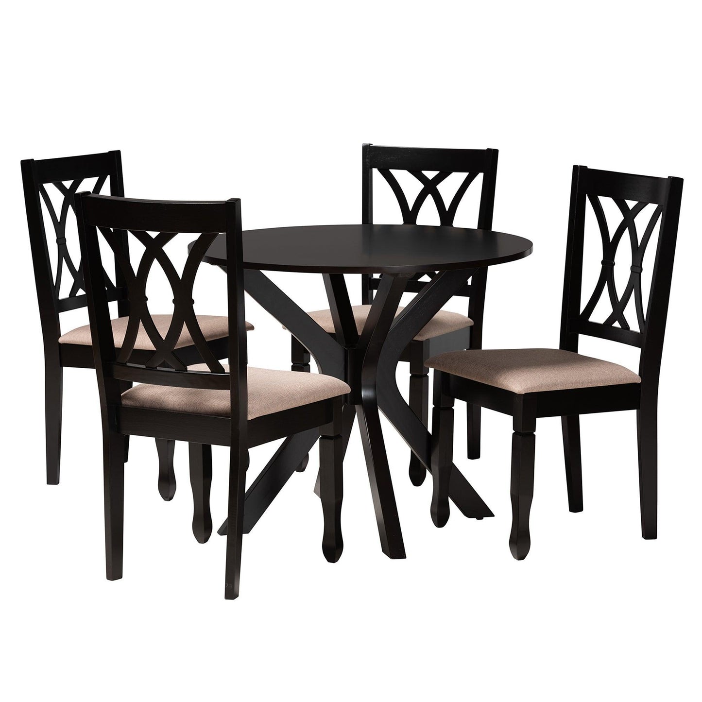 Maya Modern Beige Fabric and Espresso Brown Finished Wood 5-Piece Dining Set FredCo