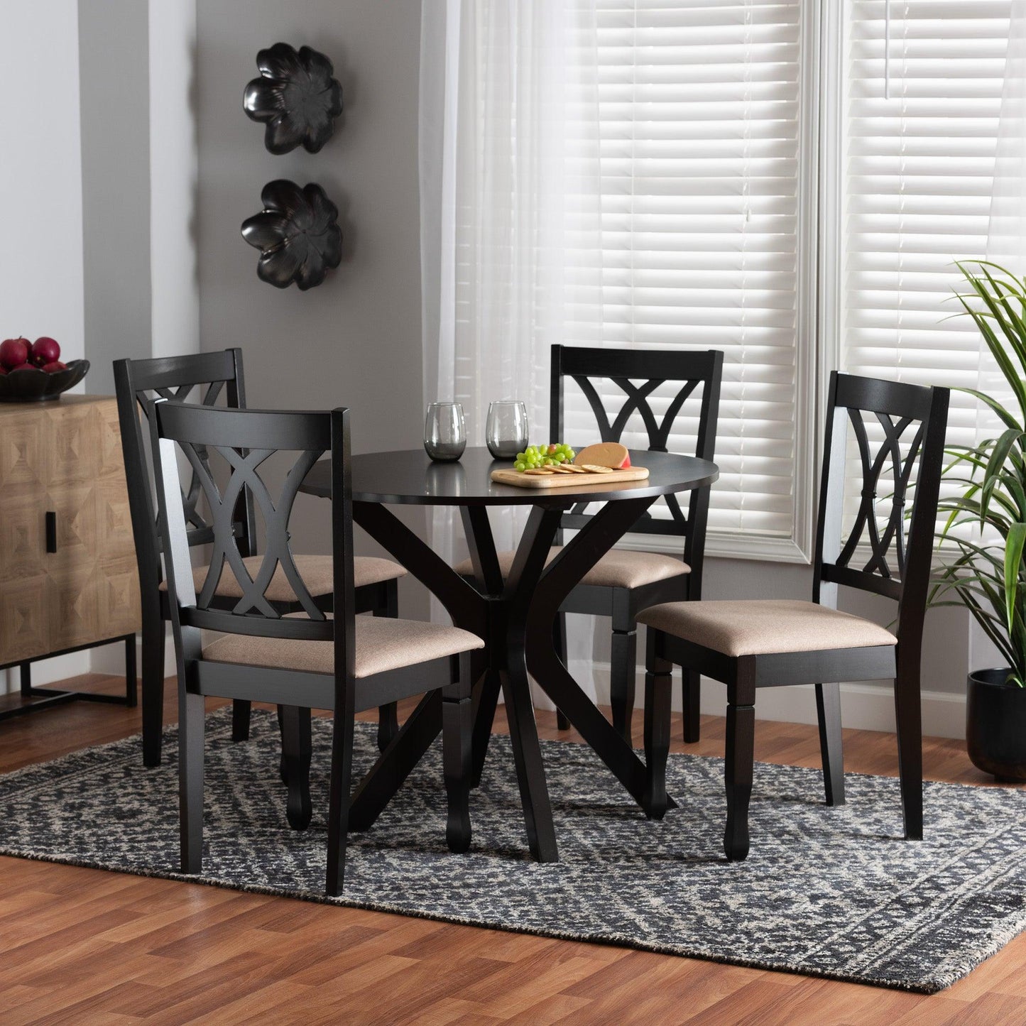 Maya Modern Beige Fabric and Espresso Brown Finished Wood 5-Piece Dining Set FredCo