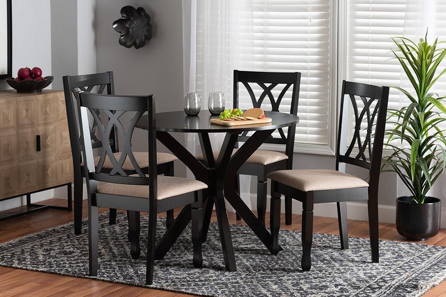 Maya Modern Beige Fabric and Espresso Brown Finished Wood 5-Piece Dining Set FredCo