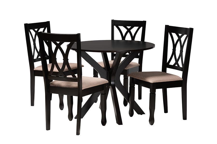 Maya Modern Beige Fabric and Espresso Brown Finished Wood 5-Piece Dining Set FredCo