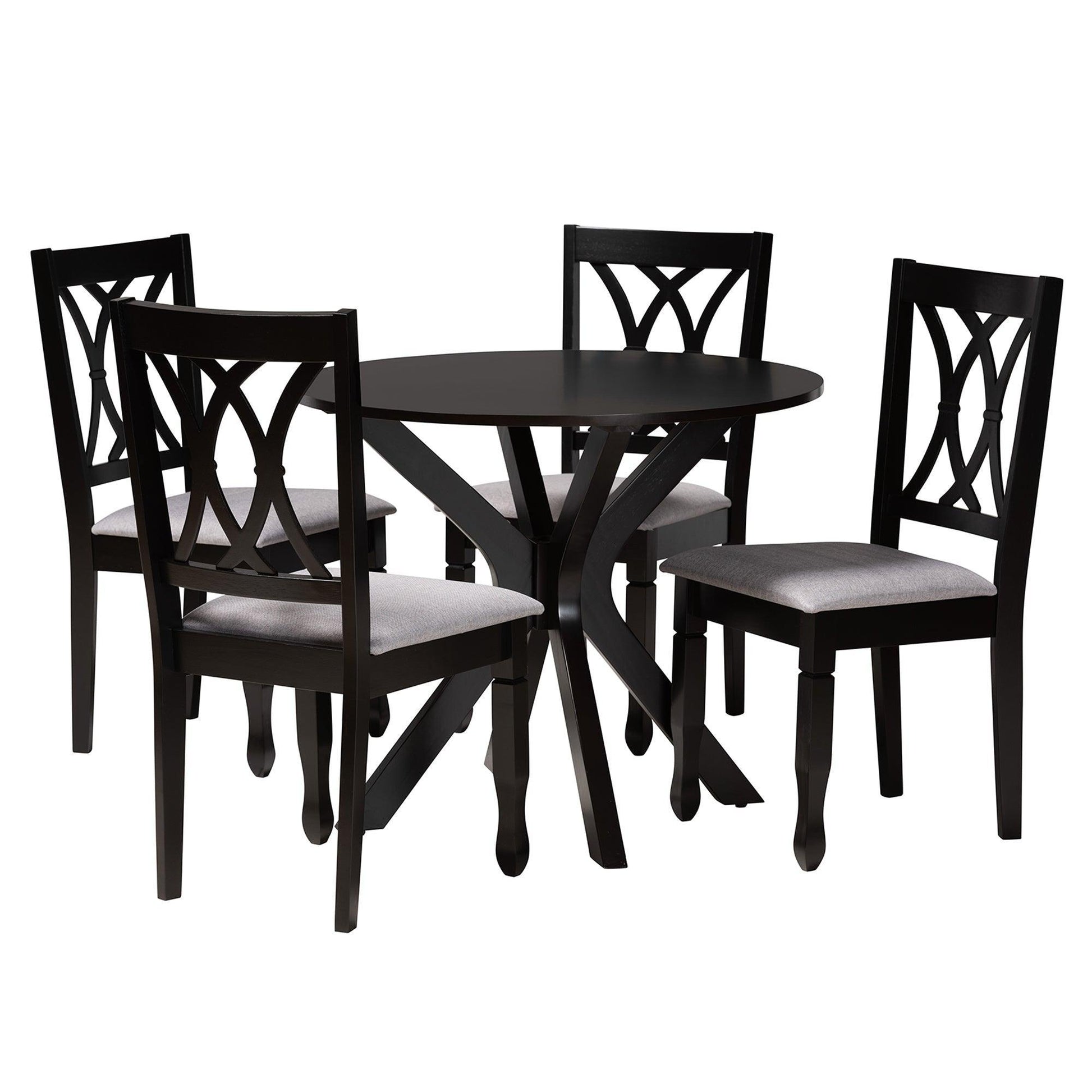 Maya Modern Grey Fabric and Espresso Brown Finished Wood 5-Piece Dining Set FredCo