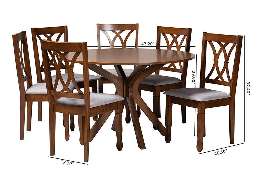 Maya Modern Grey Fabric and Walnut Brown Finished Wood 7-Piece Dining Set FredCo