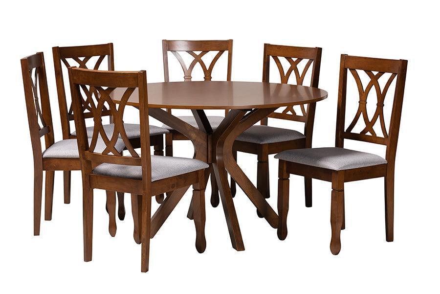 Maya Modern Grey Fabric and Walnut Brown Finished Wood 7-Piece Dining Set FredCo